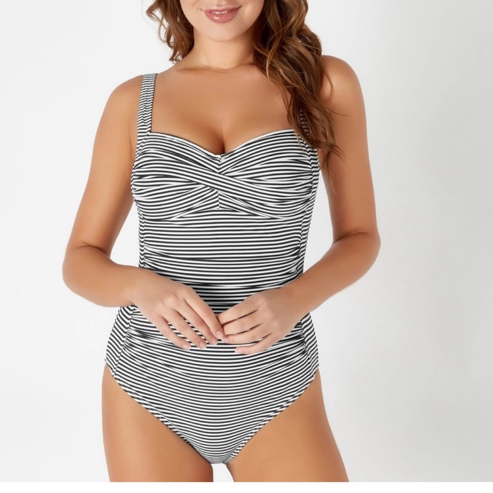 Nip Tuck Swim One Piece Navy Striped Swimsuit size 12
